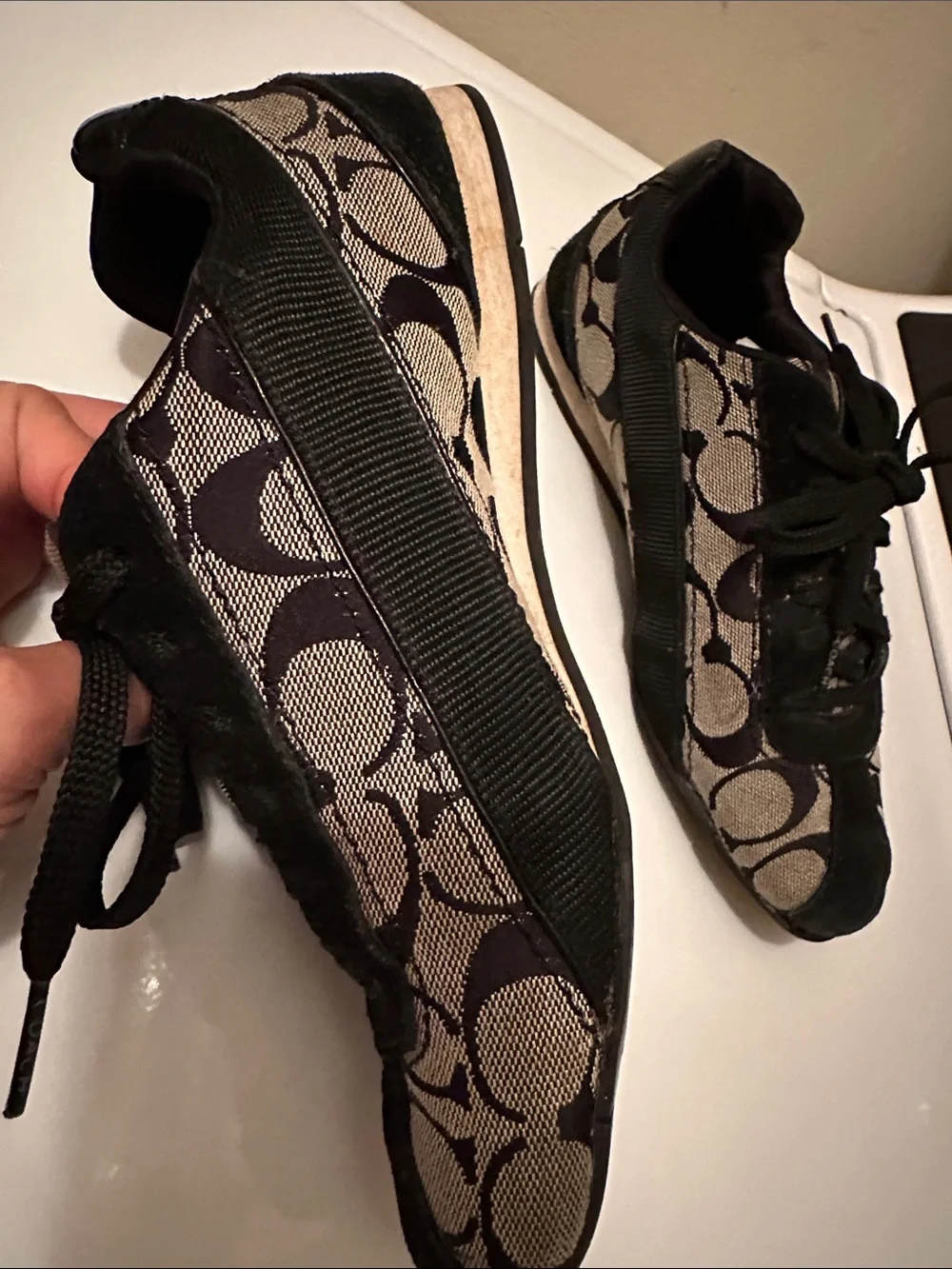 Coach Black and Tan Signature Canvas Sneakers